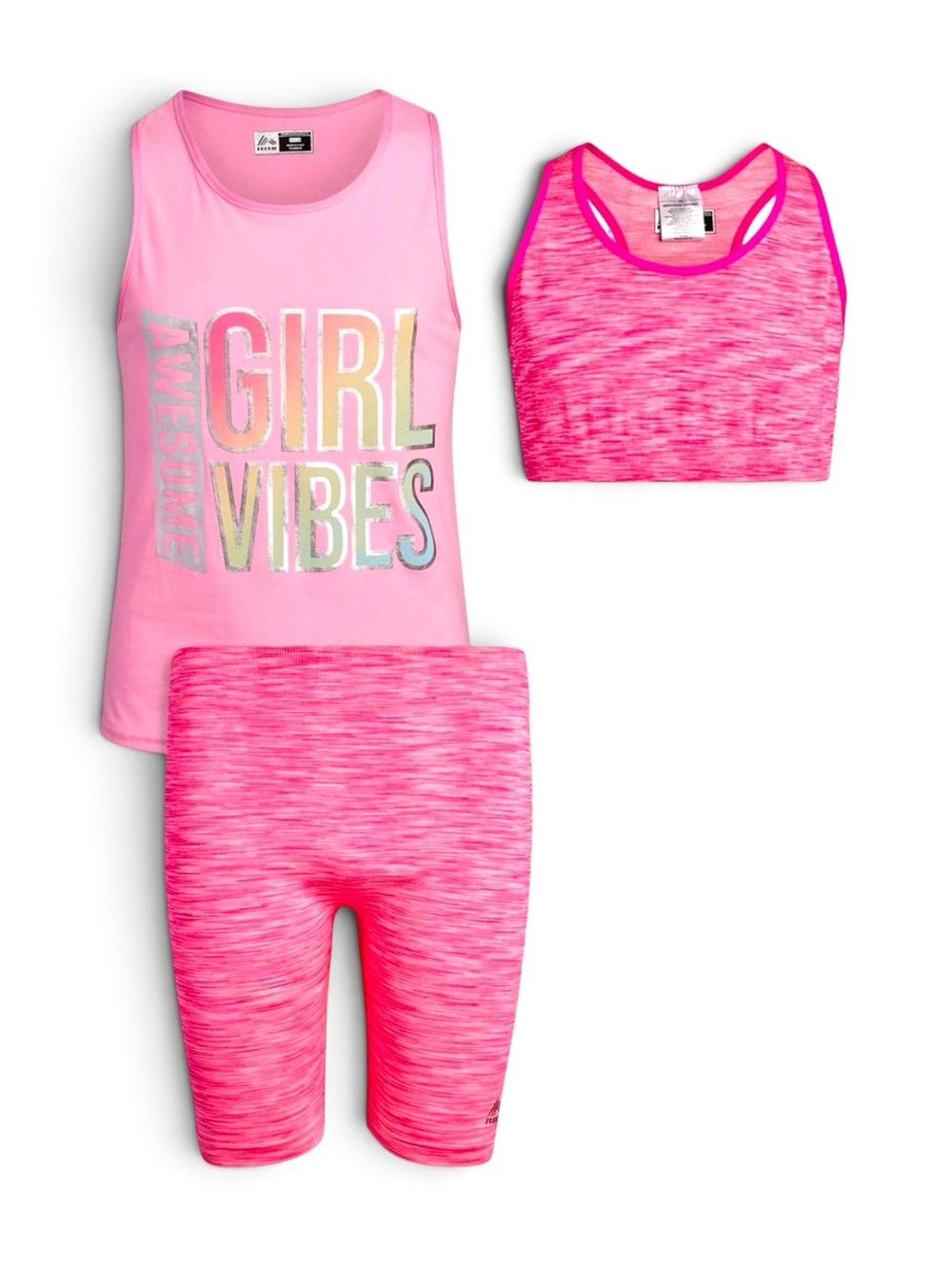 RBX Pink Awesome Girl Vibes 3 Piece Shorts Tank Sports Bra Set 🛍️ 2/$8 • 3/$9